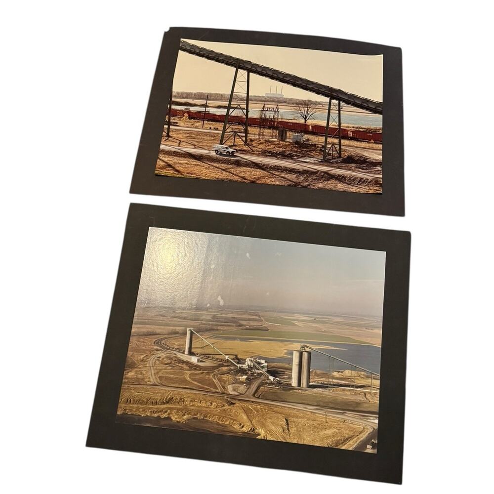 2 Mounted Industrial Landscape Photographs Black Mats Aerial Conveyor Plant VTG
